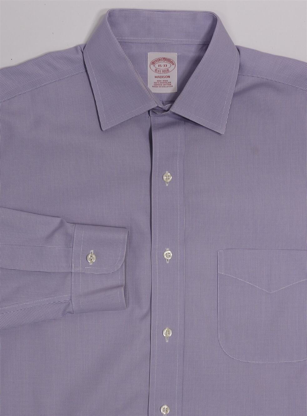 Brooks Brothers Madison Purple Check Non-Iron Dress Shirt 15-33
